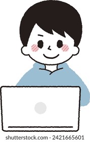 Illustration of a child operating a computer.