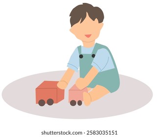 Illustration of a Child Playing with Building Blocks