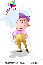 Illustration of child playing with kite	