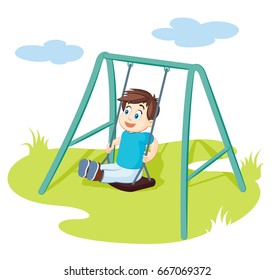 Illustration of a child playing at the playground. Cute illustration representing happy childhood.