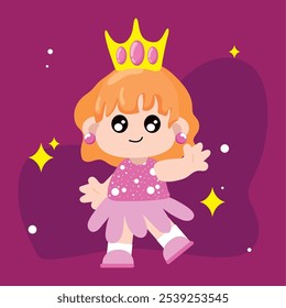 Ilustración de un niño en un traje de princesa con corona y Ilustración vectorial de vestir rosa