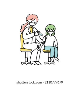 Illustration of a child receiving a vaccination (with mask)