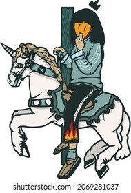 Illustration of a child riding a horse carousel, Suitable for printing on t-shirts, stickers and posters