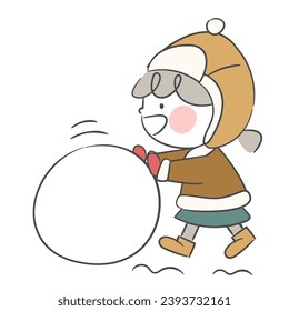 An illustration with a child rolling snow.