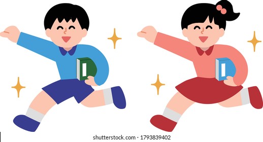 Illustration of a child running with a book in one hand