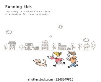 Illustration of a child running in the city.