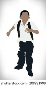 illustration of a child running in school uniform, boy