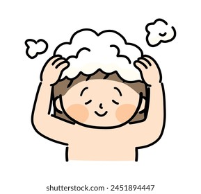 Illustration of a child shampooing.