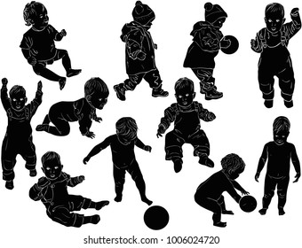 illustration with child silhouettes collection isolated on white background