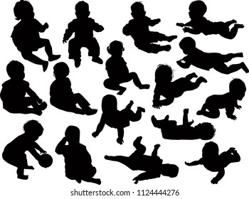 illustration with child silhouettes collection isolated on white background