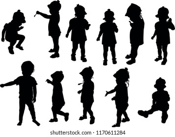 Vector Silhouette Little Girl Different Situations Stock Vector ...