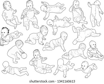 illustration with child silhouettes collection isolated on white background