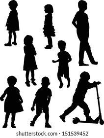 illustration with child silhouettes collection isolated on white background