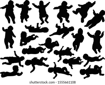 illustration with child silhouettes collection isolated on white background