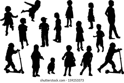 illustration with child silhouettes collection isolated on white background