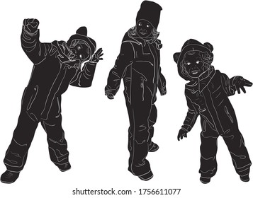 illustration with child silhouettes collection isolated on white background