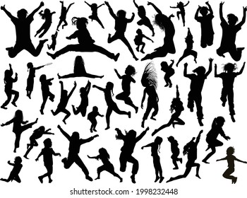 illustration with child silhouettes collection isolated on white background