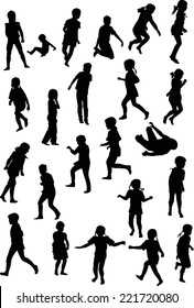illustration with child silhouettes collection isolated on white background