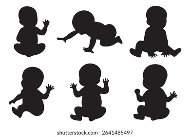 illustration with child silhouettes collection isolated on white background