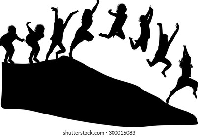illustration with child silhouettes collection isolated on white background