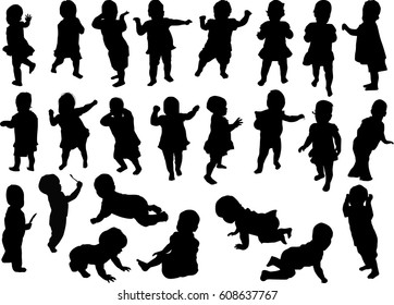 illustration with child silhouettes collection isolated on white background