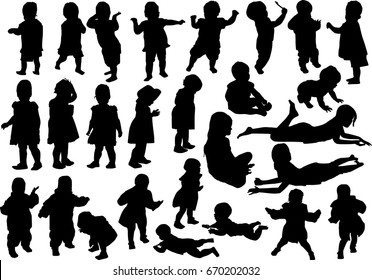 illustration with child silhouettes collection isolated on white background