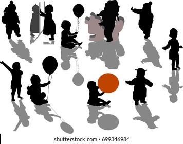 illustration with child silhouettes collection isolated on white background