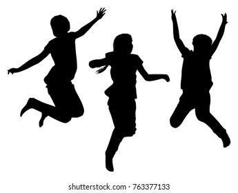 illustration with child silhouettes collection isolated on white background