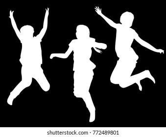 illustration with child silhouettes collection isolated on black background