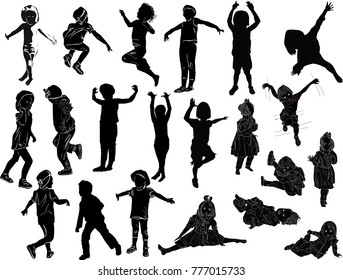 illustration with child silhouettes collection isolated on white background