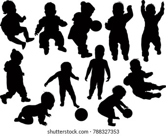 illustration with child silhouettes collection isolated on white background