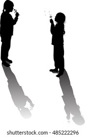 illustration with child silhouettes isolated on white background
