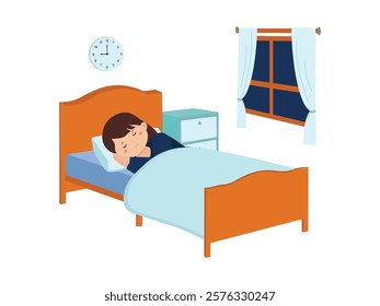 Illustration of a child sleeping in a bedroom