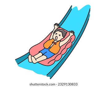 Illustration of a child sliding on a water slide