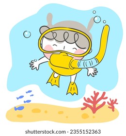 An illustration of a child snorkeling in the sea.