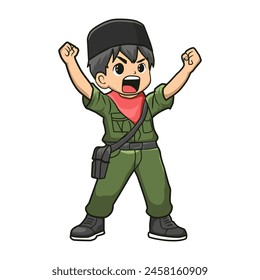 Illustration of child soldiers who are cute and enthusiastic about fighting