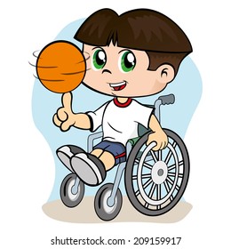 Illustration Of A Child With Special Needs In A Wheelchair Practicing Sport 