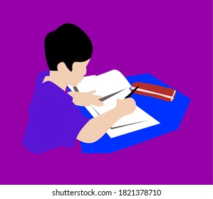 illustration of a child studying at home