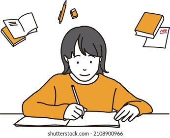 Ilustración de un niño que estudia en su casa