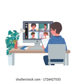 Illustration of a child studying with online classes