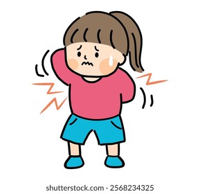 Illustration of a child suffering from an itchy back.