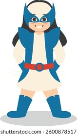 Illustration of Child with Superhero Costume. Isolated on White Background.