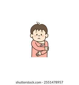 Illustration of child taking his temperature with a thermometer