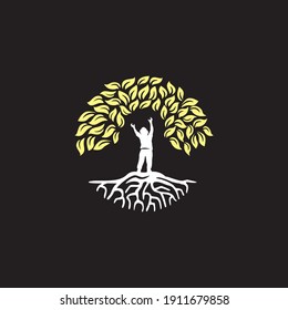 illustration of child try to reach tree logo. 
can be used for health and fitness, medical,learning business, 
services, education, apparel, community, child brand company