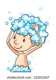 Illustration Of A Child Washing Hair