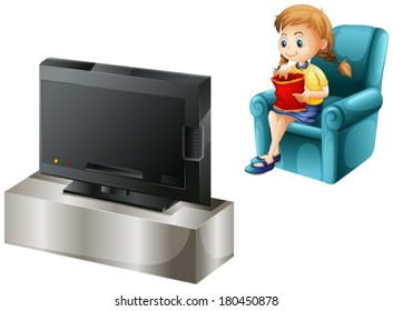 Illustration of a child watching TV on a white background