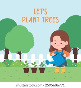 Illustration of a child watering a small pot