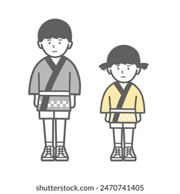 Illustration of a child wearing a happi coat
