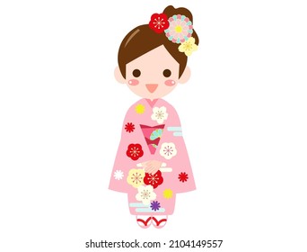 It is an illustration of a child wearing a kimono.