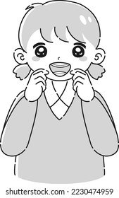 Illustration of a child wearing an orthodontic wire (black and white)